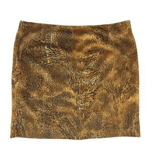 JONES NEW YORK SPORT Plush Faux Fur Leopard Print Brown Black Mini Skirt sz 10